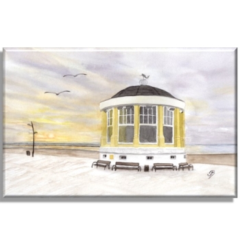 Leinwand 40 x 30 cm Keilrahmen Canvas-Leinen Aquarell Maritim Kunst Druck Kunstdruck Nordsee Pavillon Musikpavillon Insel Borkum Meer Strand